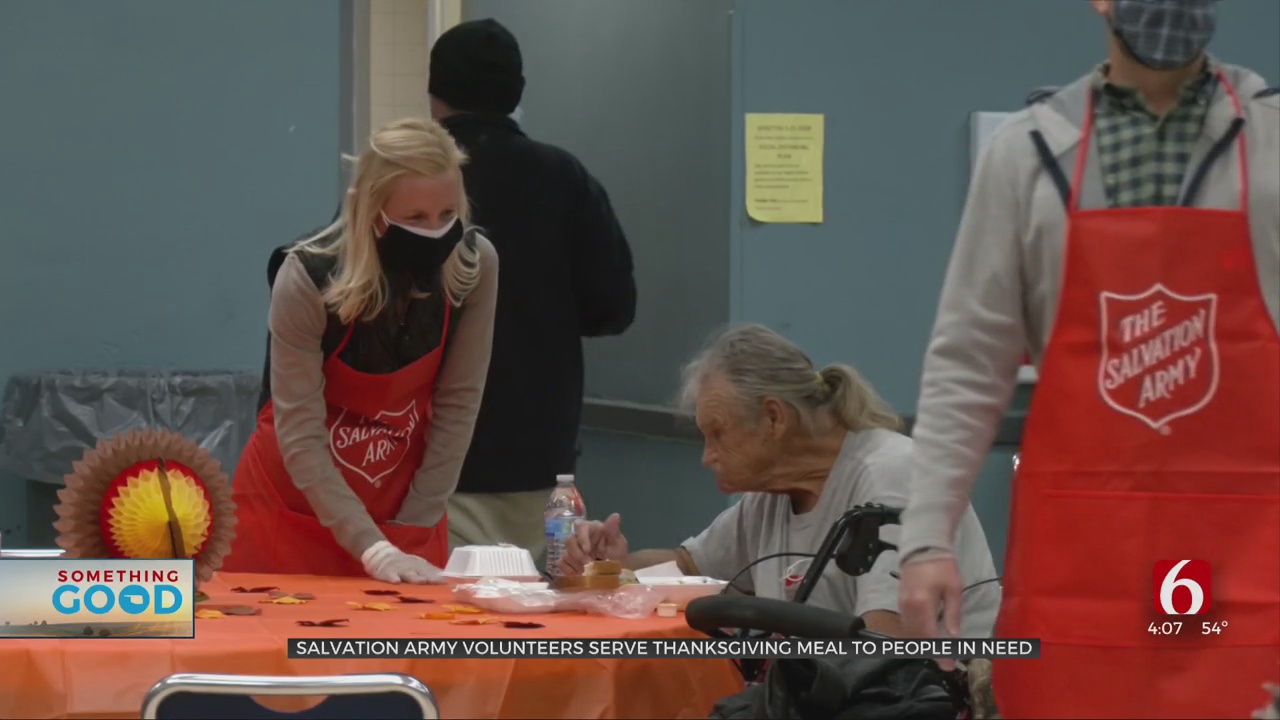 Salvation Army Volunteers Serve Thanksgiving Meal To Those In Need