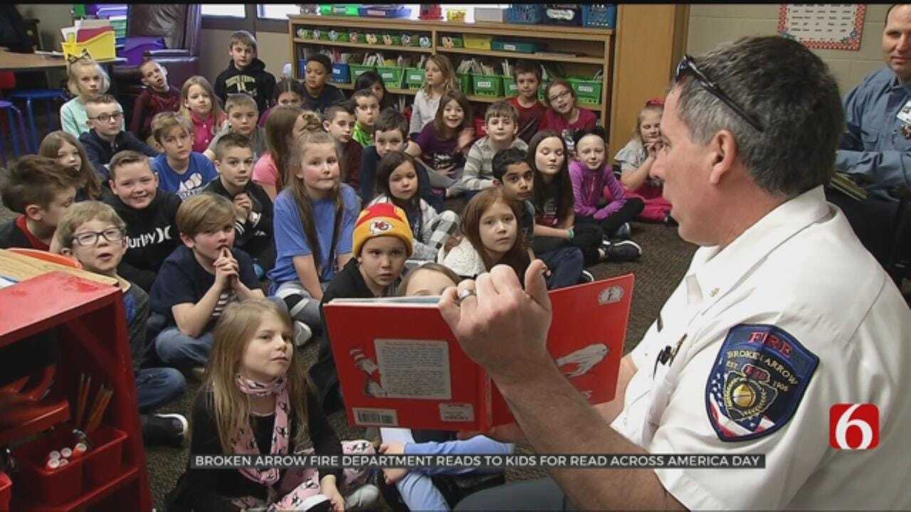 Broken Arrow Firefighters Read To Students For Dr. Suess' Birthday