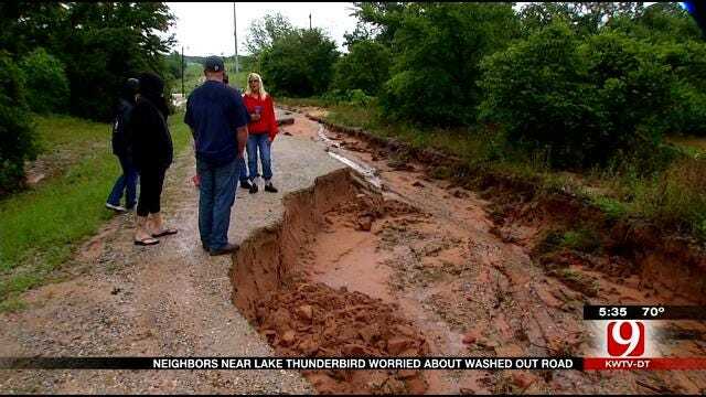 Neighbors Near Lake Thunderbird Worried About Washed-Out Road