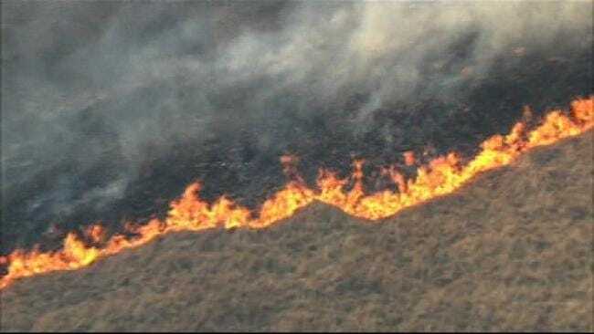 SkyNews6 Flies Over Bristow-Area Wildfire