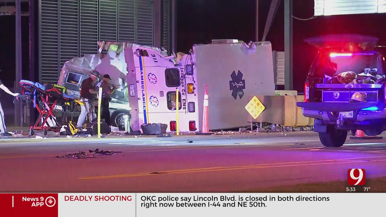 Ambulance Crashes Into H.E. Bailey Turnpike Toll Booth In Grady County