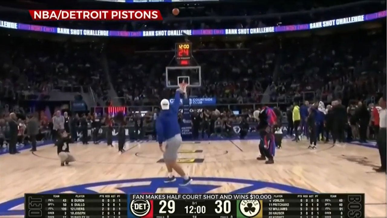 Detroit Pistons Fan Wins $10,000 After Single Half-Court Shot