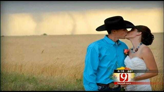 Tornado Touches Down In Background Of Wedding