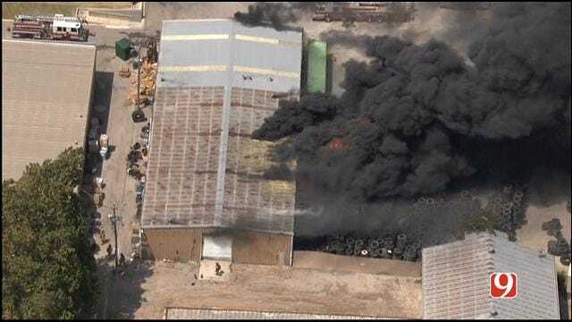 WEB EXTRA: Bob Mills SkyNews 9 HD Flies Over Tire Warehouse Fire