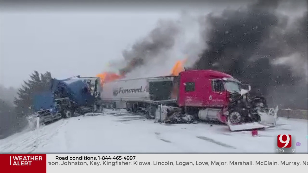 WATCH: News 9 Viewer Sends In Video Of Semi Truck Accident On Turner Turnpike