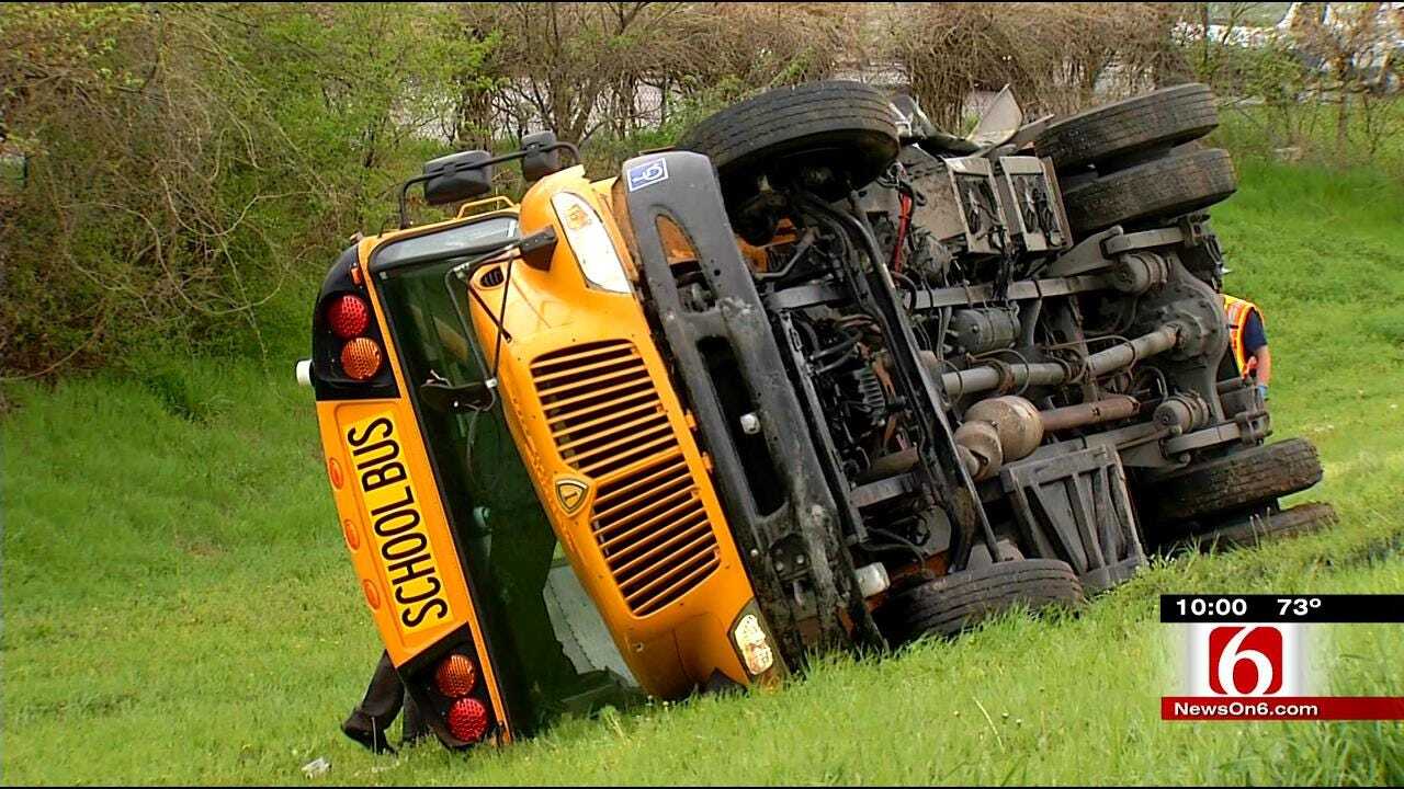 Five Hurt When Tulsa School Bus Rolls Over On Highway 75