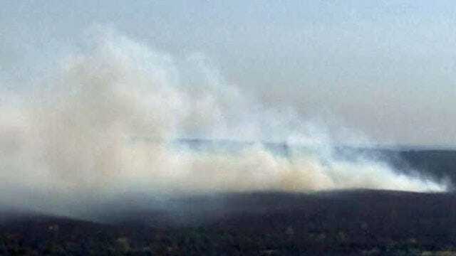 WEB EXTRA: View Of Bixhoma Lake Fire SE Of Bixby From SkyNews6