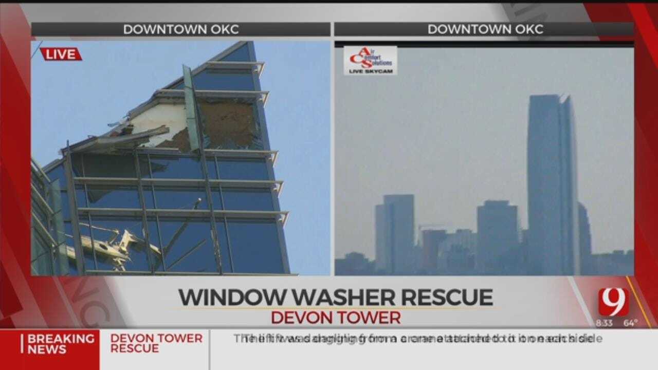 WATCH: Fire Crews Rescue 2 Window Washers From Dangling Lift At Devon Tower