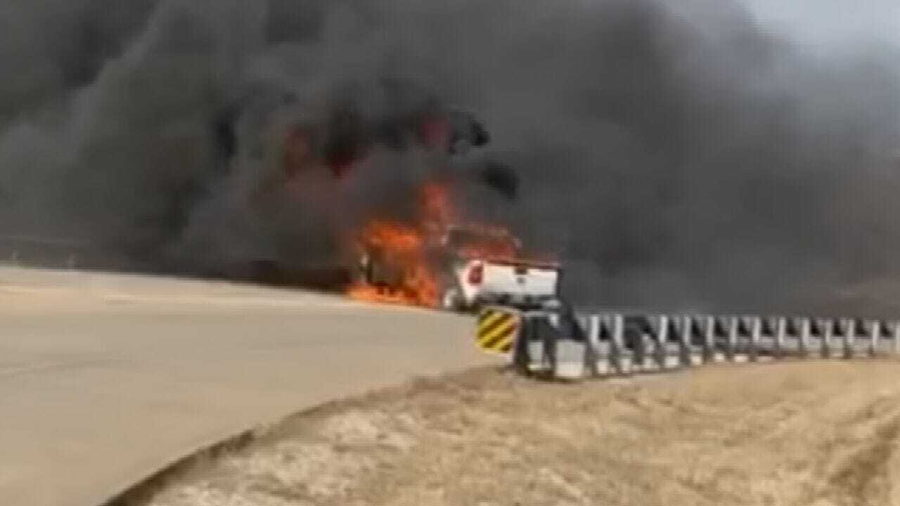 OHP: No Major Injuries After Fiery Crash Near Keystone Dam