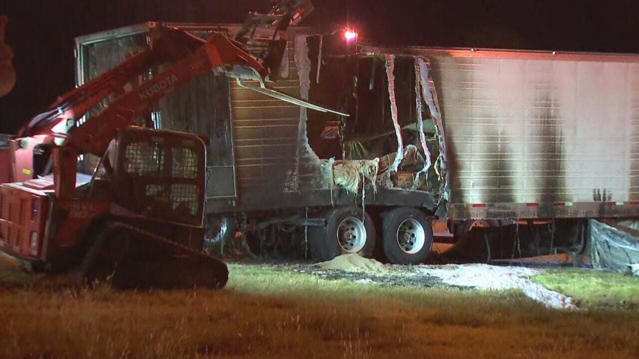 Cleanup Underway After Semi Catches Fire Along I-44