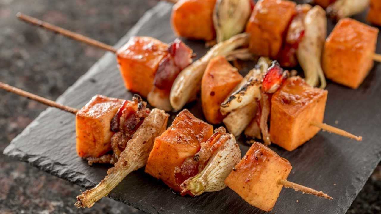 Spiced Sweet Potato And Bacon Skewers