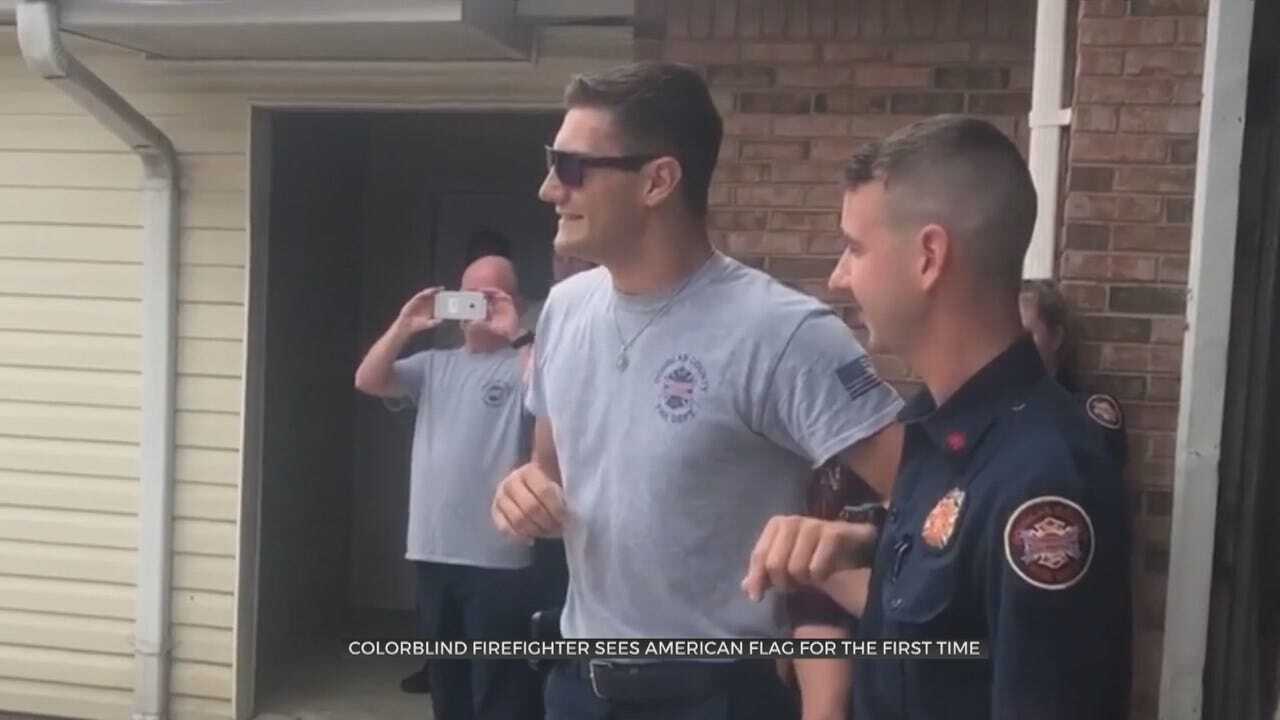 Colorblind Firefighter Overcome From Seeing The American Flag's Colors For 1st Time