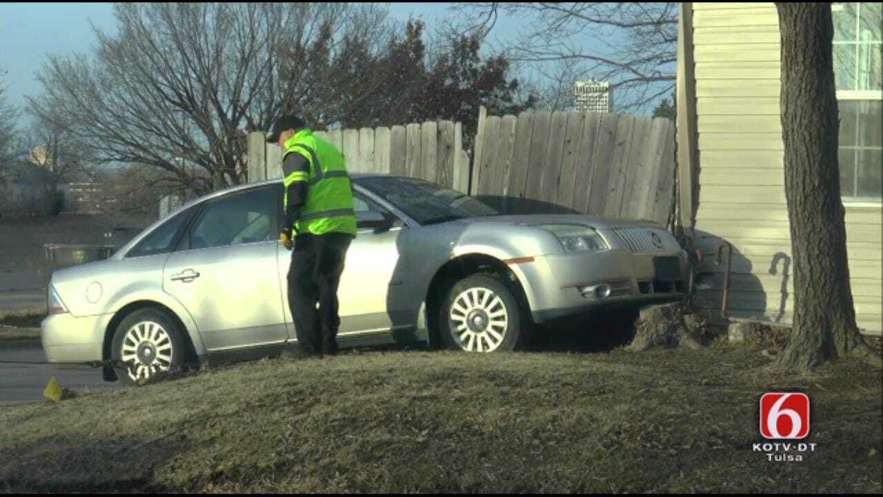Car Hits Tulsa House, Driver Runs Away