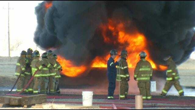 Flames, Smoke From Tulsa Refinery Part Of Training For Area Firefighters
