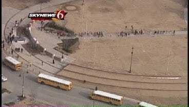 SkyNews 6: Convoy Of Tulsa School Buses As They Leave Schools For County Fairgrounds