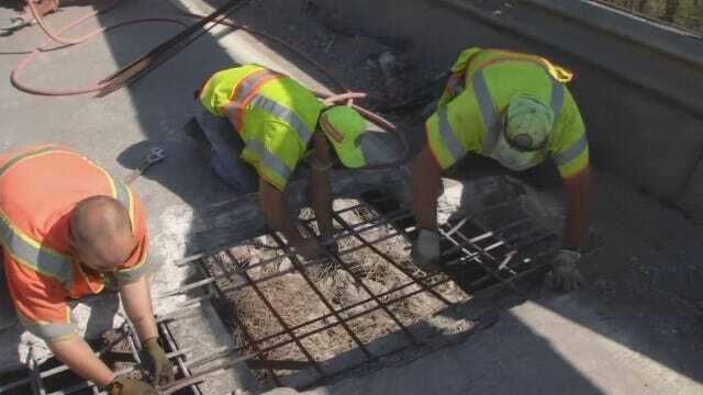 WEB EXTRA: ODOT Workers Repairing Hole In Highway 169 Bird Creek Bridge