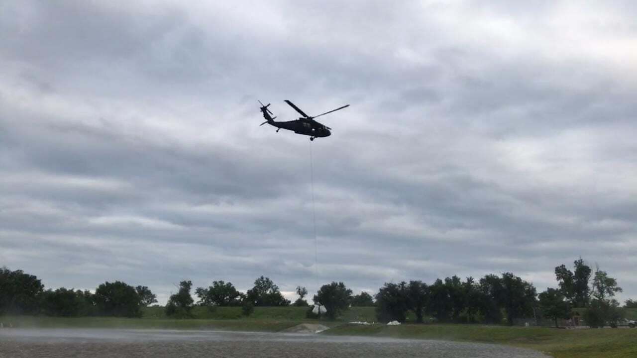 Black Hawk Helicopter Called In To Aide In Levee Repairs