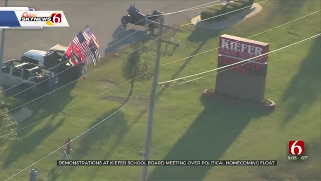 Group Gathers At Kiefer School Board Meeting Over Political Homecoming Float 