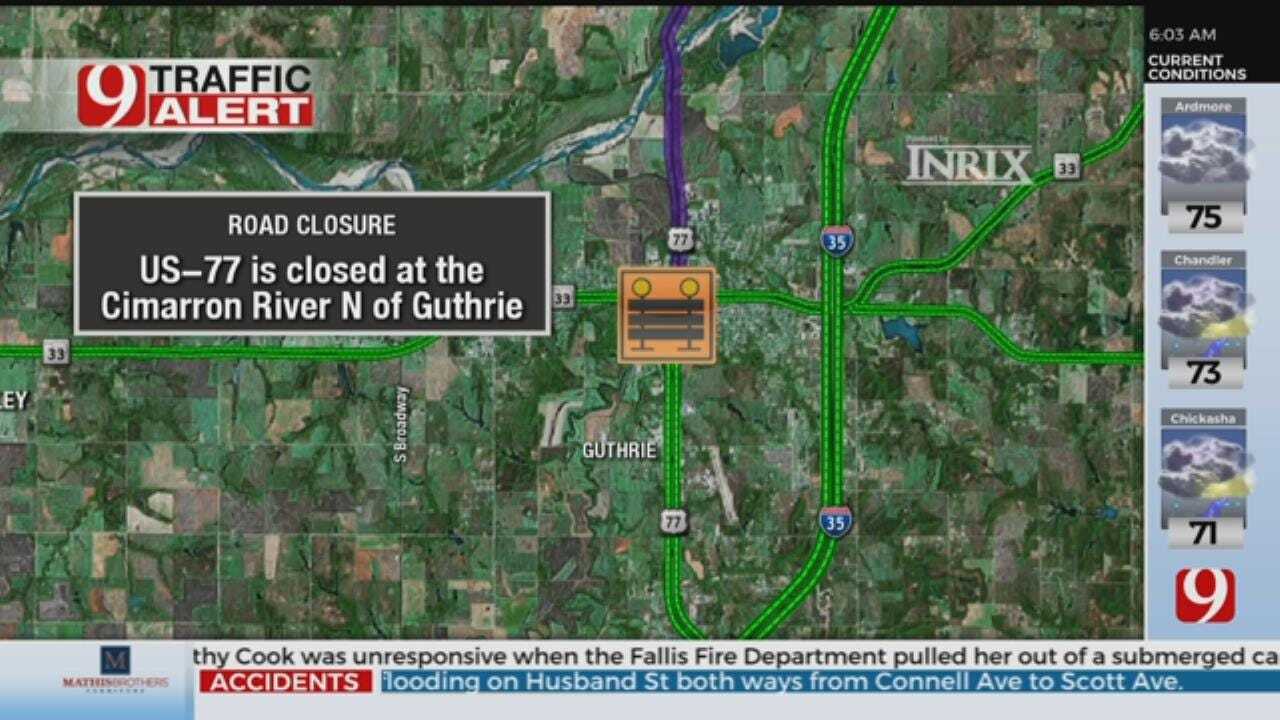 Hwy 77 Still Closed In Guthrie Due TO Cimarron River Flooding