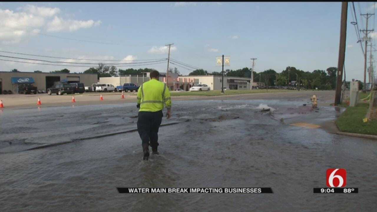 Water Line Break Causes Damage To Tulsa Street