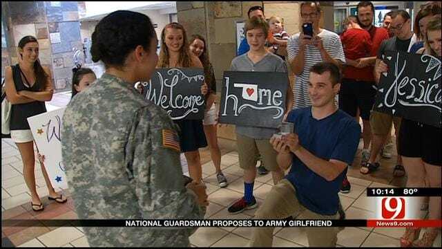 National Guardsman Proposes To Army Girlfriend At Will Rogers Airport