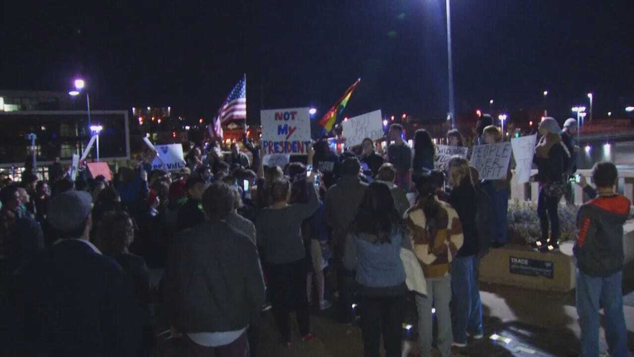 WEB EXTRA: Video Of Anti-Trump Protest In Downtown Tulsa