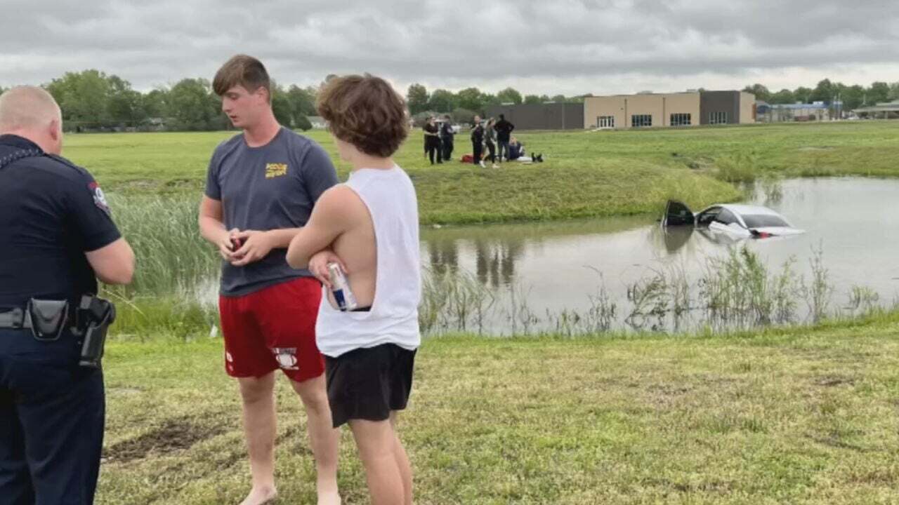 Bixby High School Athletes Rescue Teen Driver After Car Crashes Into Pond
