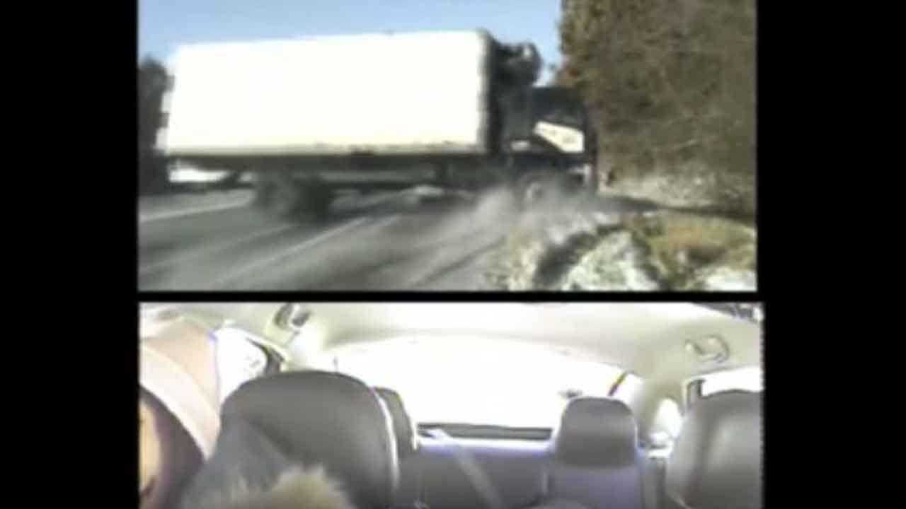 DRAMATIC VIDEO: Box Truck Overturns, Narrowly Missing Woman And 2 Illinois Troopers