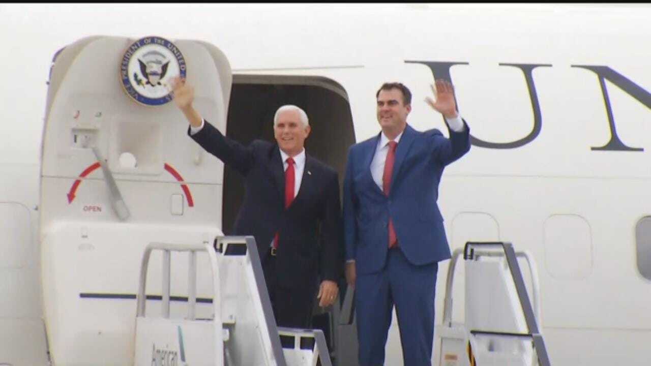 WEB EXTRA: Vice President Pence, Kevin Stitt Depart Air Force Two