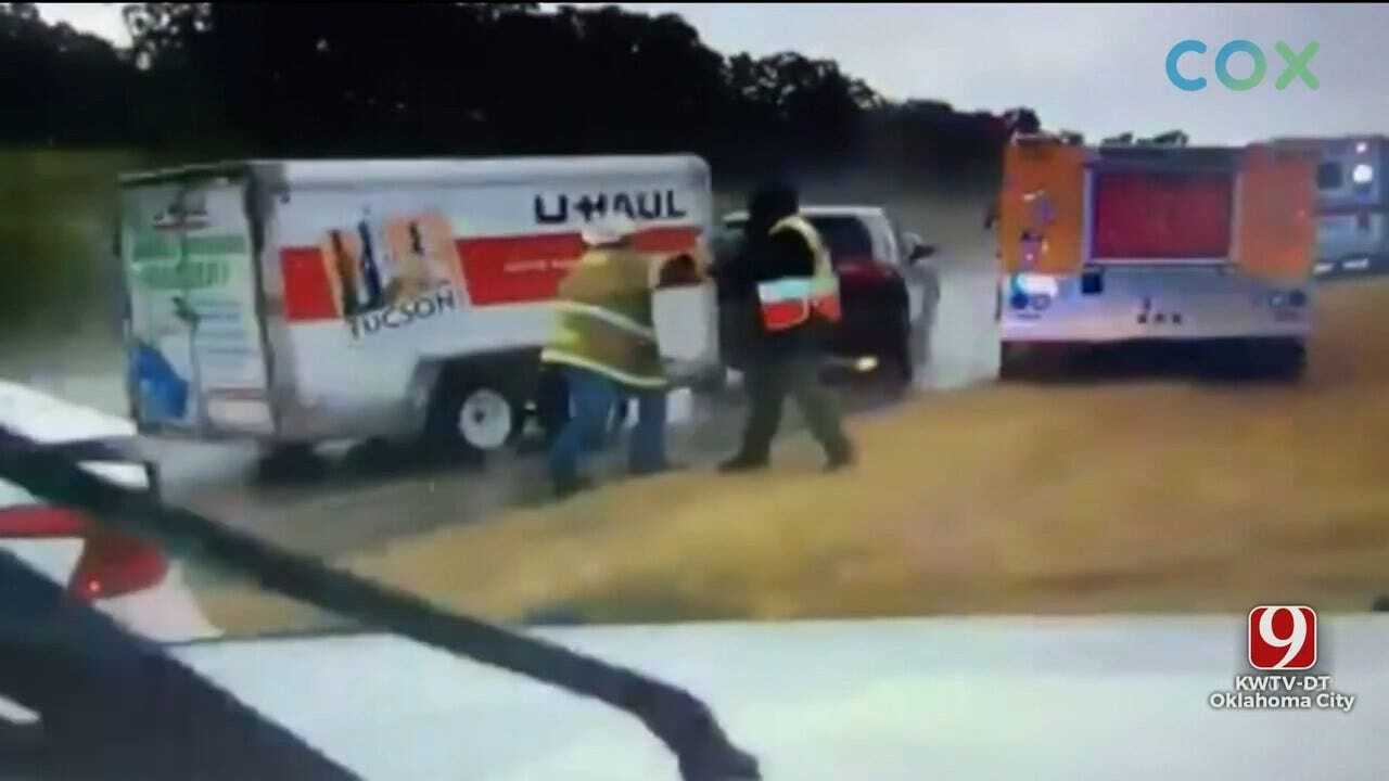 SCARY: Driver's U-Haul Trailer Slams Into Oklahoma Emergency Responders