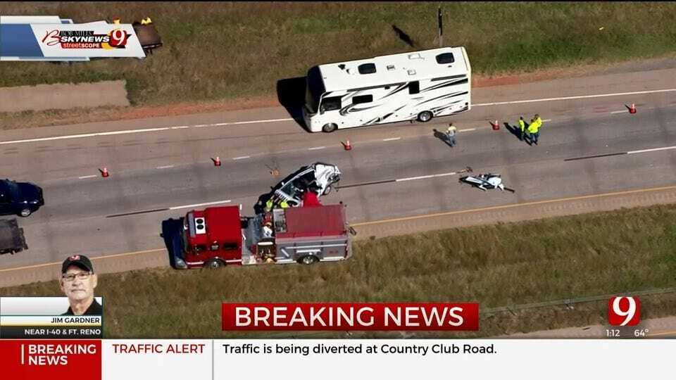 WATCH: Bob Mills SkyNews 9 Flies Over Fatal Accident On WB I-40 Near Fort Reno Exit