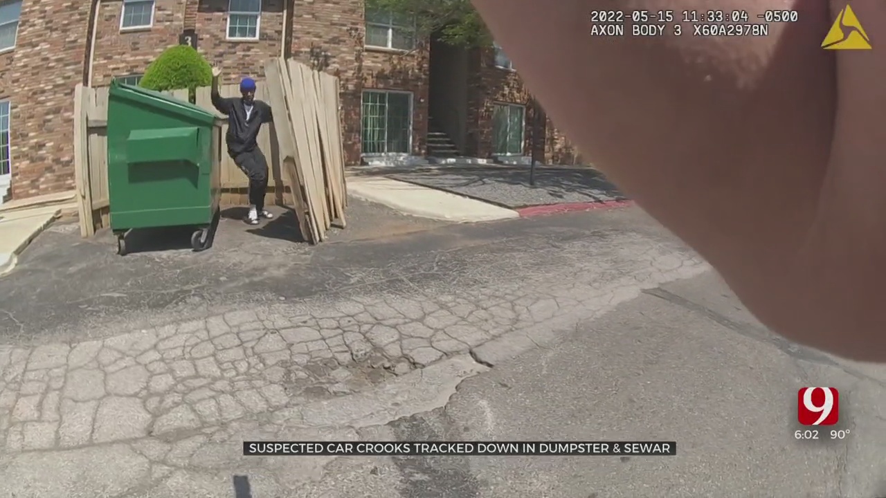 Bodycam Video Shows Arrest Of Suspects Hiding In A Dumpster & Sewer, Accused Of Stealing Car 