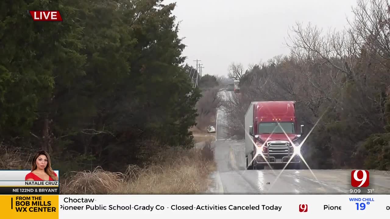 Slick Side Roads Cause Hazard For Semi Trucks