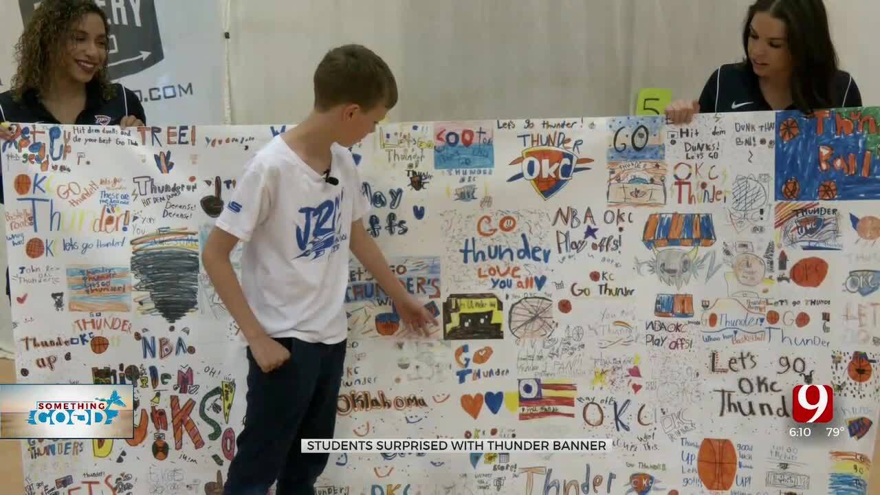 John Rex Elementary School Students Create Banner To Support OKC Thunder In Playoffs