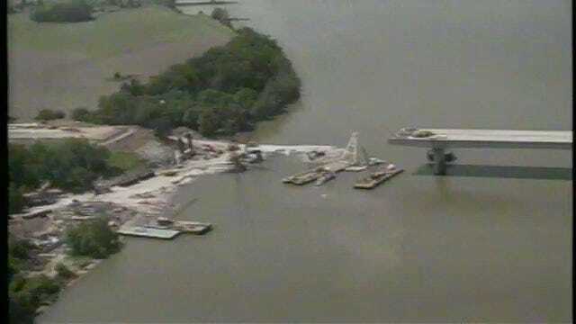 Aerial View Of I-40 Bridge Collapse