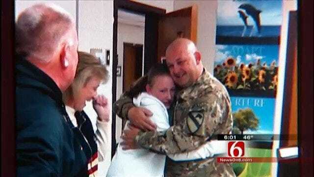 National Guard Soldier Just Home From Afghanistan Surprises Wife, Daughter