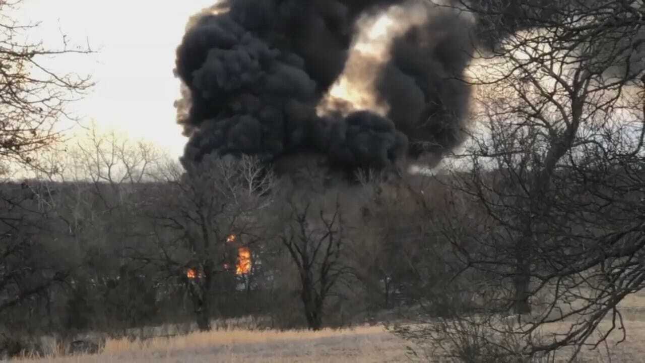 Firefighters Say Tank Battery Fire Under Control In Creek County
