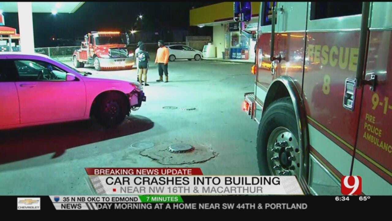 Suspect Arrested After Car Crashes Into Building In NW OKC