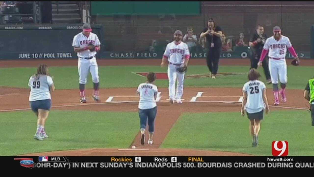 Pam Bradley Throws Out First Pitch On Mother's Day