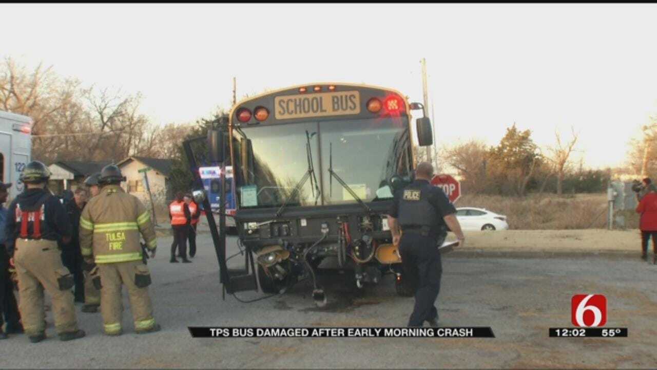 No Children Injured When TPS Bus Hits Car At Tulsa Intersection, Police Say