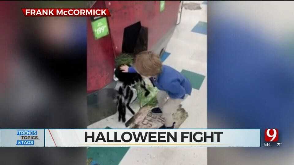 WATCH: Toddler Fights Off Spider Halloween Decoration In Hilarious Viral Video