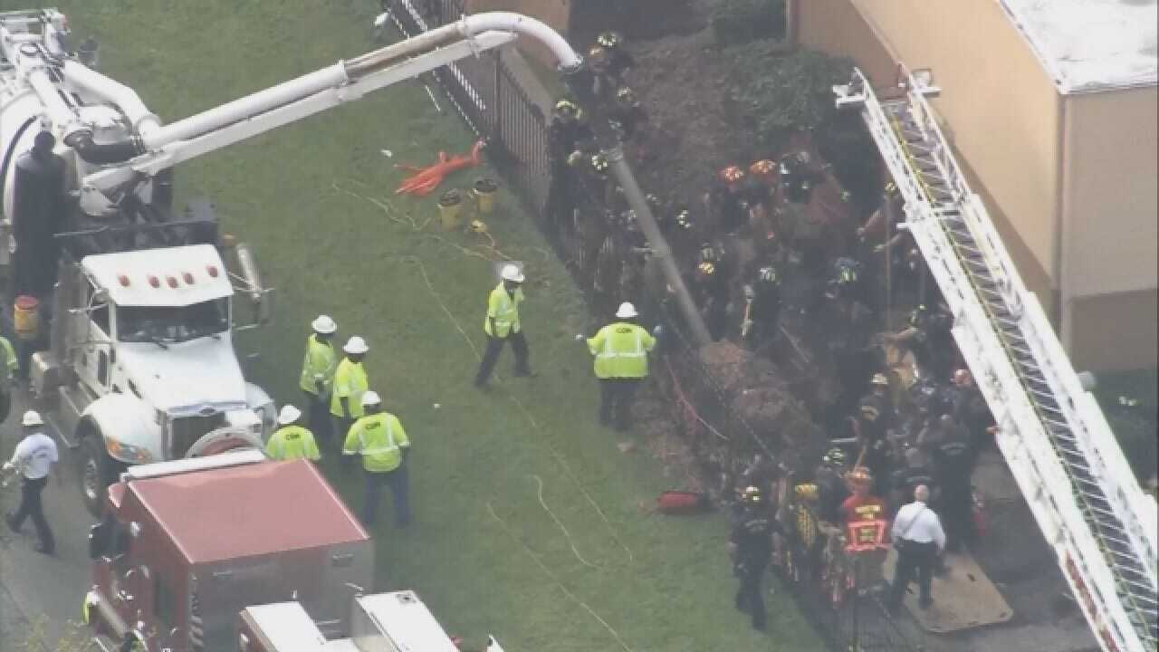 Raw Video: Rescue Workers Try To Save Worker Trapped In Trench