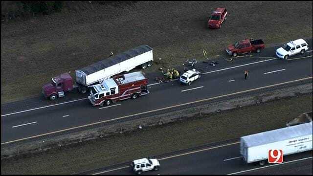 WEB EXTRA: SkyNews 9 Flies Over Rollover Crash On I-35 In Edmond