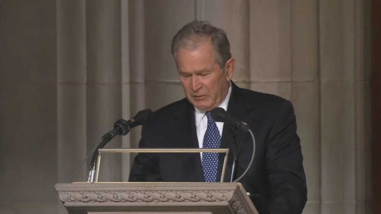 President George W. Bush Becomes Emotional While Eulogizing Father