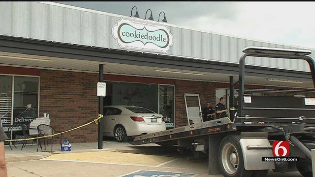 Three Seriously Hurt When Car Crashes Into Jenks Cookie Shop