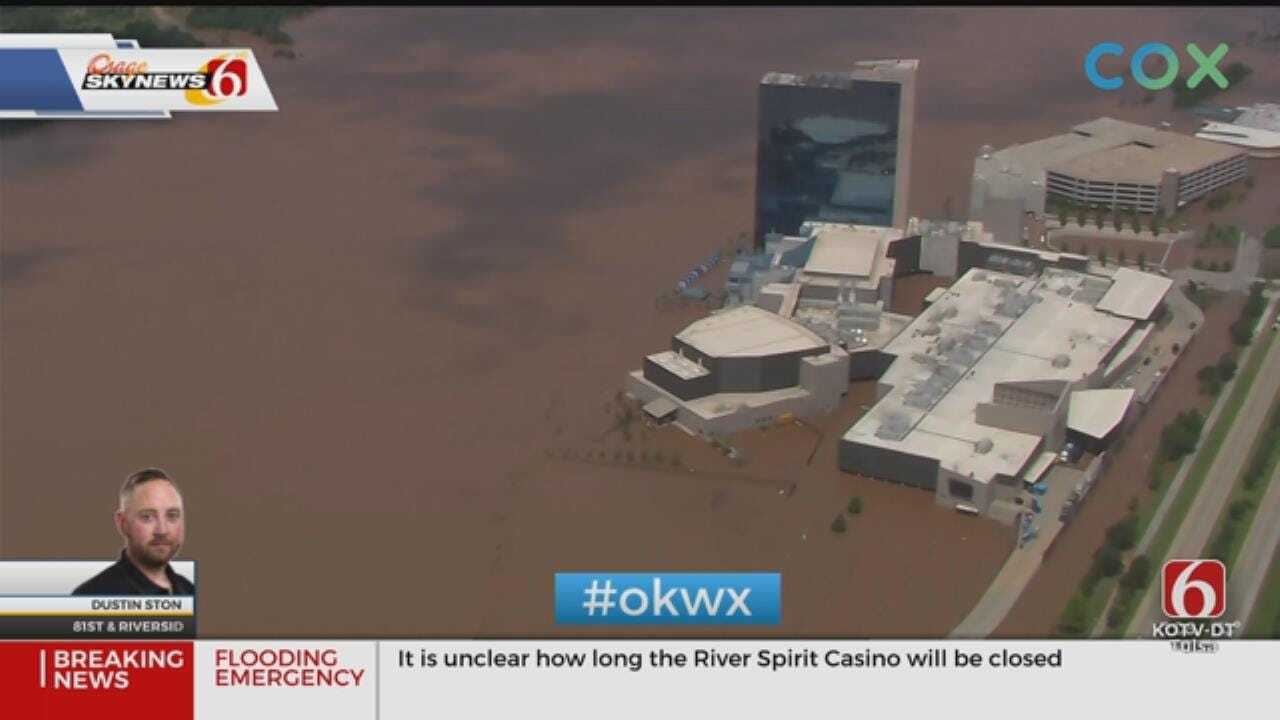 WATCH: Flooding Keeps Tulsa's River Spirit Casino Closed