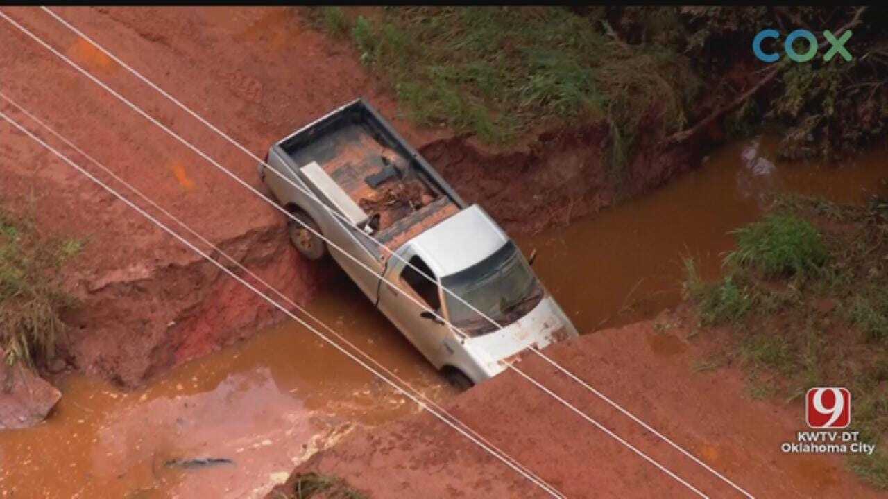 WATCH: Truck Abandoned On Washed Out Road In Crescent