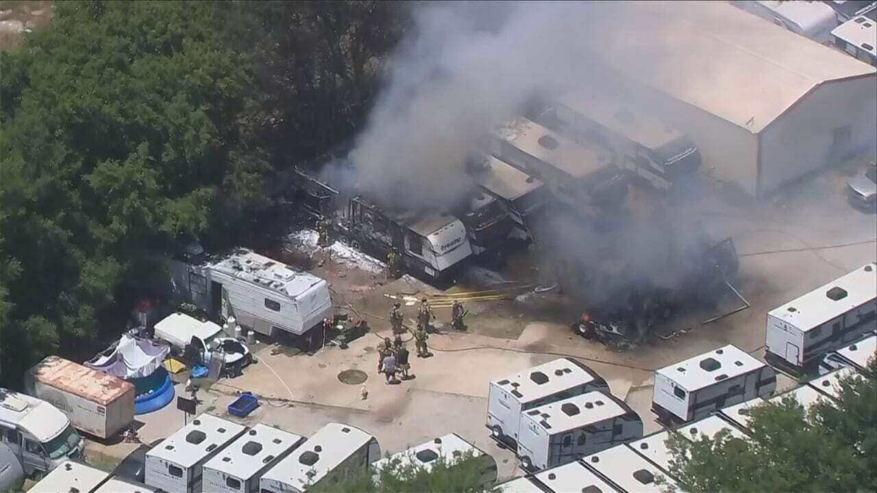 4 Campers Destroyed In Fire At RV Dealership, No Injuries Reported