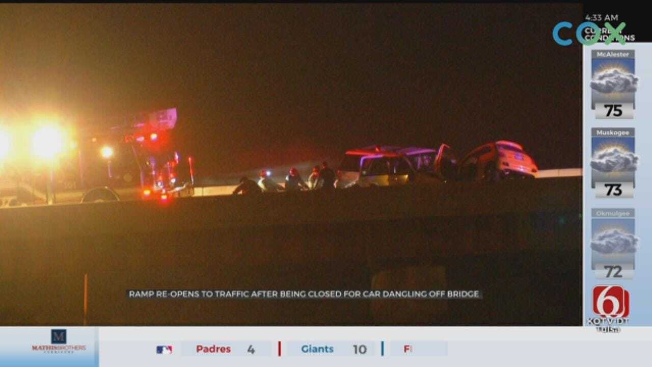 Wrong-Way Crash Causes Car To Hang From Tulsa Bridge