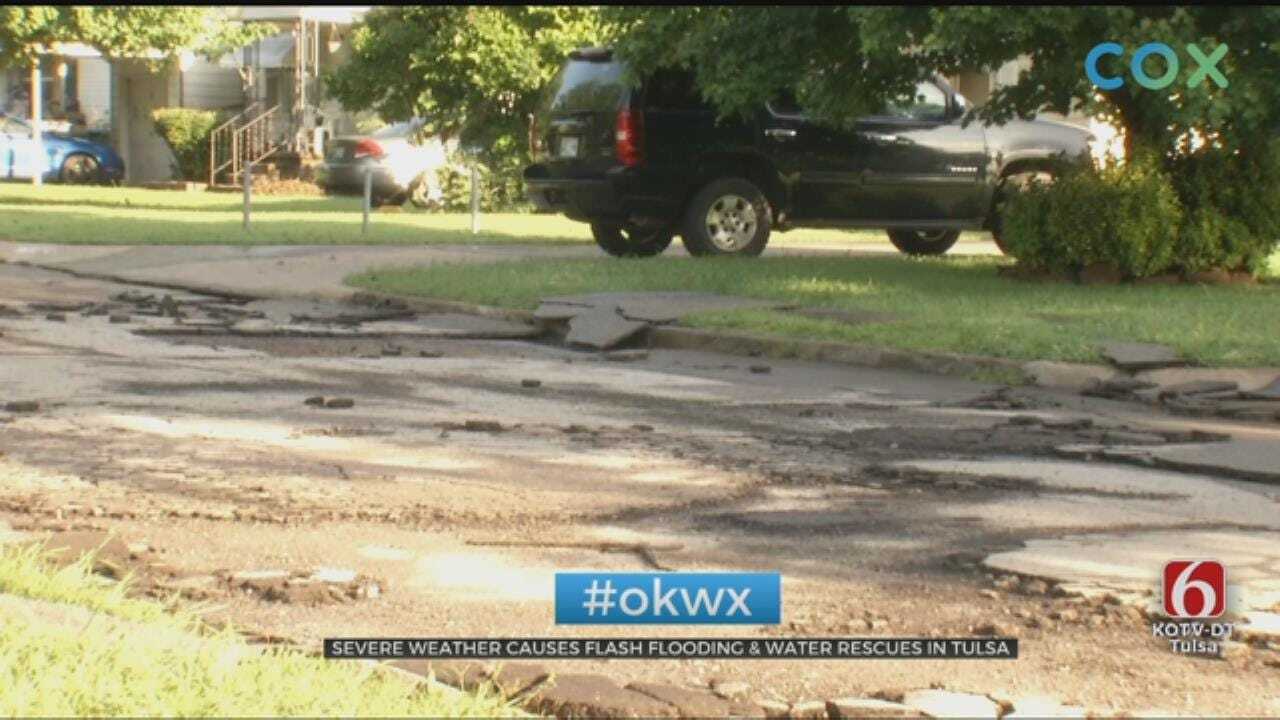 Flash Flooding In Tulsa Causes Damage To Streets